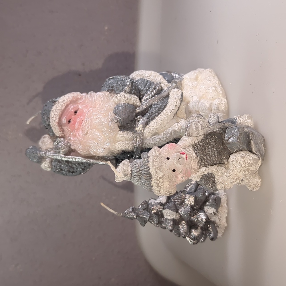 Santa , Tree and Bear Wax Candle Set in Grey, White and Silver